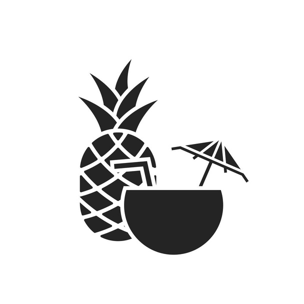 icono de cóctel tropical. coctel de coco y piña. imagen vectorial aislada en estilo simple - Vector, Imagen