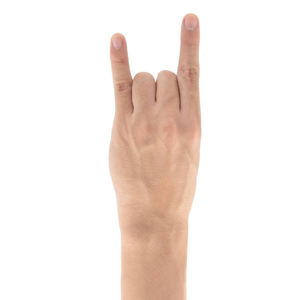 Rock n roll sign hand gesture isolated on white background, Clipping path Included. - Photo, Image
