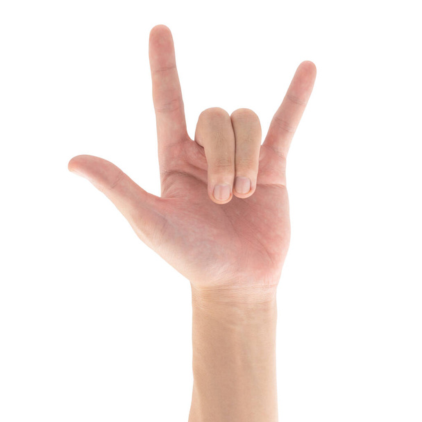 Love sign hand gesture isolated on white background, Clipping path Included. - 写真・画像