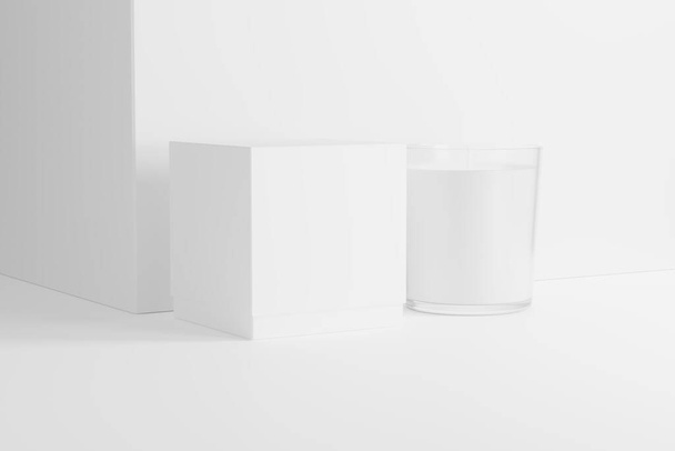 Szkło świeca z pudełka Opakowanie 3D Rendering White Blank Mockup for Design Prezentacja - Zdjęcie, obraz