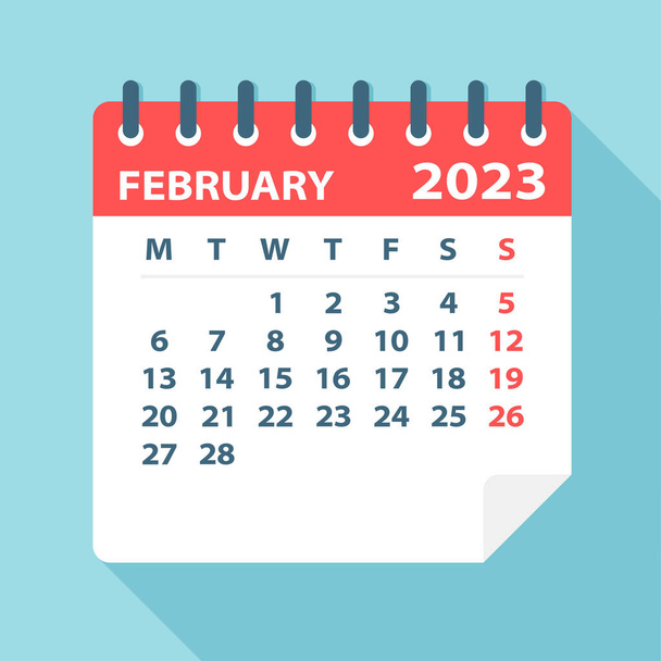 Febbraio 2023 Calendario Leaf - Illustrazione vettoriale - Vettoriali, immagini