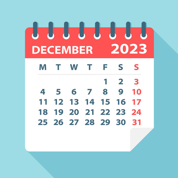 Aralık 2023 Takvim Yaprağı - Vektör İllüstrasyonu - Vektör, Görsel