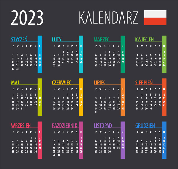 2023 Calendar - vector illustration. Template. Mock up. Polish version - Vector, Image