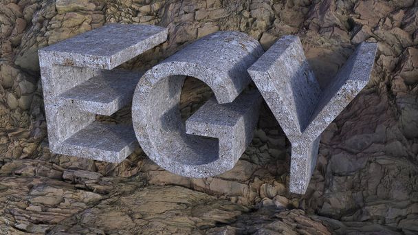 A 3D rendering of EGY concrete letters on rock background - Foto, Bild