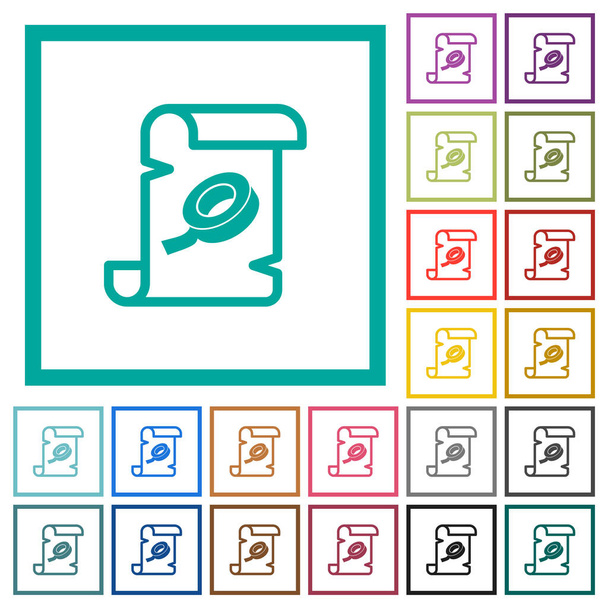 Skriptpatch flache Farbsymbole mit Quadrantenrahmen auf weißem Hintergrund - Vektor, Bild