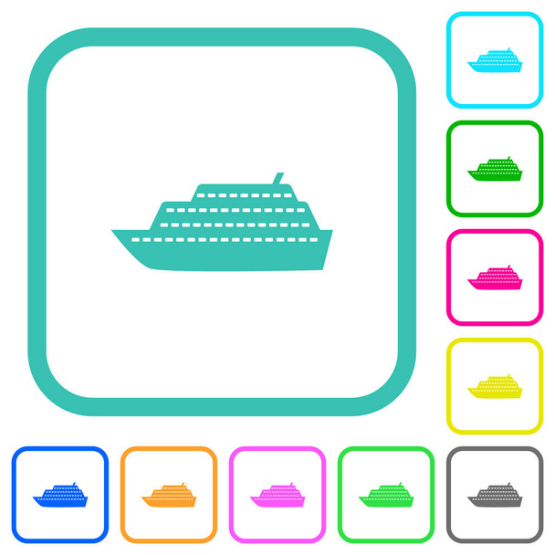 Cruise aluksen puolella näkymä eloisa värillinen tasainen kuvakkeet kaarevat rajat valkoisella pohjalla - Vektori, kuva