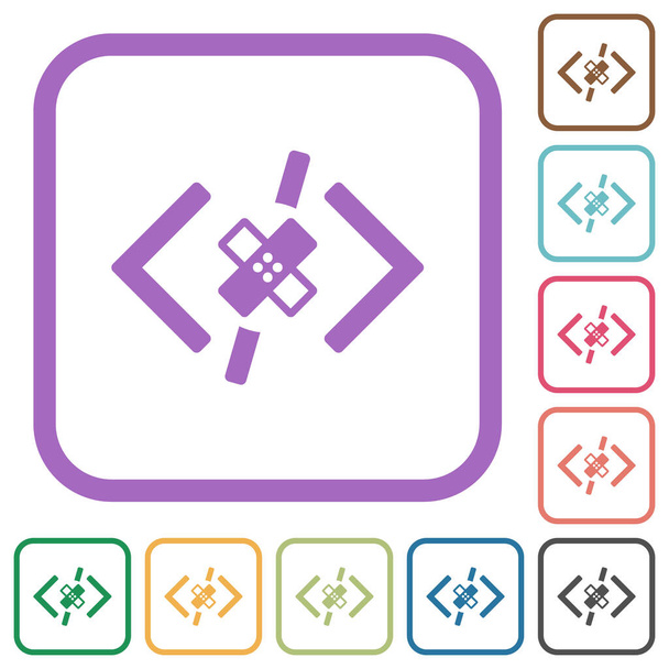 Parche de software iconos simples en marcos cuadrados redondeados en color sobre fondo blanco - Vector, Imagen