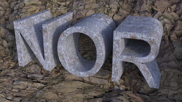 A 3D rendering of NOR concrete letters on rock background - Фото, зображення