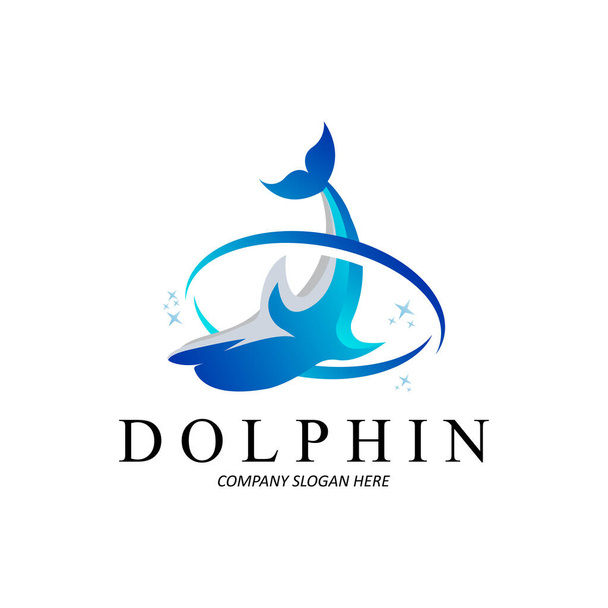 Delfiini Logo vektori kuvake suunnittelu, Marine Animals Kalatyypit Nisäkkäät, rakkaus lentää ja hypätä - Vektori, kuva