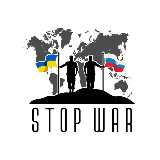 Russia e conflitto ucraino disegno logo della guerra mondiale, illustrazione vettoriale fermare la guerra e fare la pace - Vettoriali, immagini