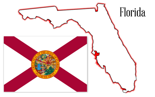 Mapa stanu Floryda i flaga - Wektor, obraz