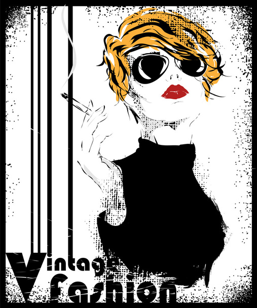 Fashion girl in sketch-style - Vector, Image