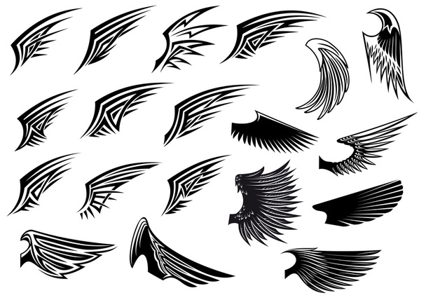 Σύνολο εραλδικά πουλί φτερά - Διάνυσμα, εικόνα