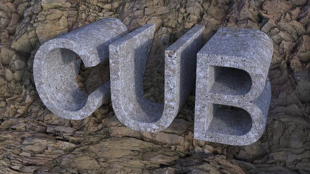 A 3D rendering of CUB concrete letters on rock background - Foto, Bild