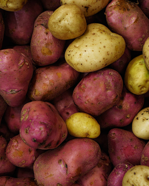 A vertical closeup shot of red and yellow potatoes in the market - Photo, Image