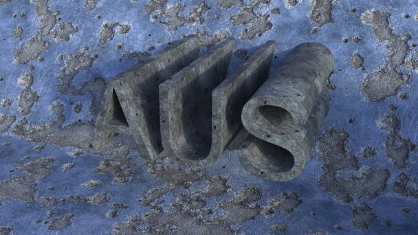 The word AUS made with concrete on a damaged blue wall - Valokuva, kuva