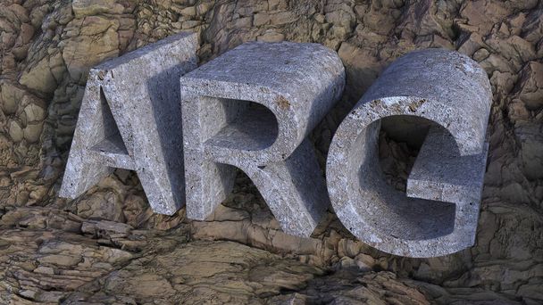 Eine 3D-Darstellung von ARG-Betonbuchstaben auf Felshintergrund - Foto, Bild