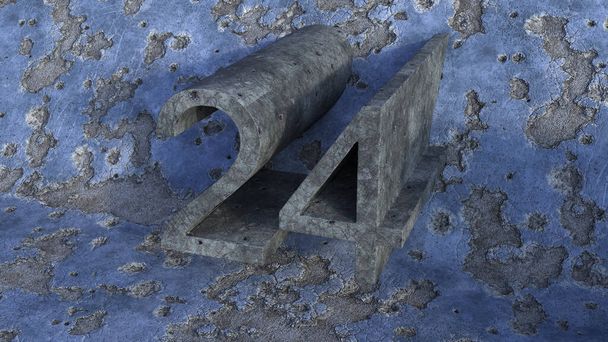 A 3D render of a concrete stone 24 number on a weathered blue wall background - Fotó, kép