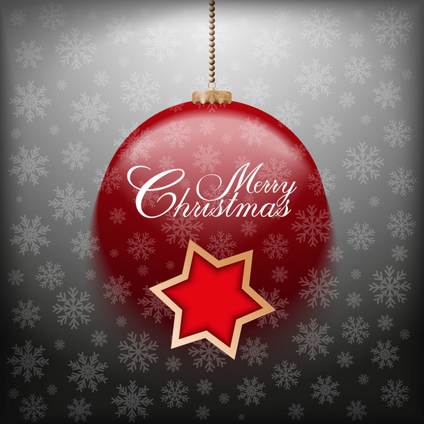 Kerstmis achtergrond - bauble, star en sneeuwvlokken - Vector, afbeelding