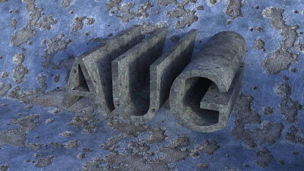 The word AUG made with concrete on a damaged blue wall - Fotó, kép