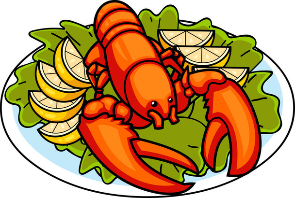 illustration of a lobster with  slices of lemon  - Vector, Image