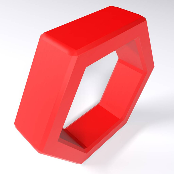 Czerwony sześciokąt stojący na białej powierzchni - ilustracja renderowania 3D - Zdjęcie, obraz
