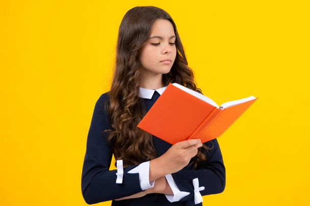 Back to school. Portrait of teenage school girl with books. Children school and education concept. Schoolgirl student. Thinking teenager girl, thoughtful emotion - Фото, изображение