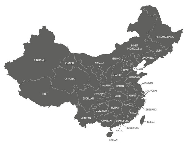 Векторна карта Китаю з провінціями, регіонами і адміністративними одиницями. Додатні і чітко позначені шари. - Вектор, зображення