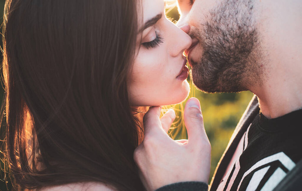 Sexy couple kiss lips. Valentines Day, romantic and date - Фото, зображення