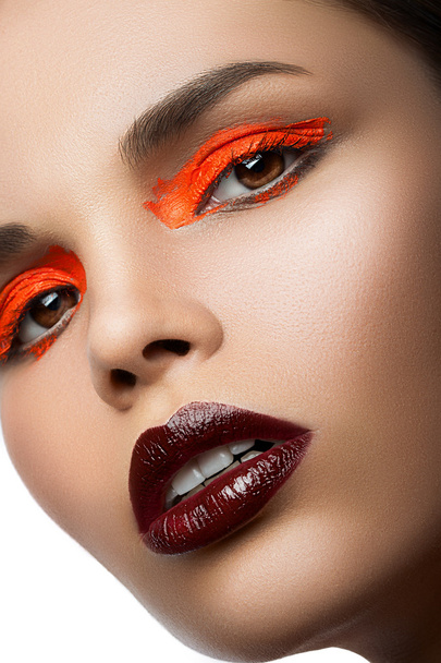 Face of woman with red eyeshadow - Fotoğraf, Görsel