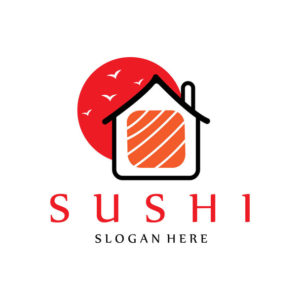 Vettore del logo del sushi giapponese, con una varietà di carne di mare, design di sfondo adatto per adesivi, serigrafia, striscioni, pagliette, aziende - Vettoriali, immagini