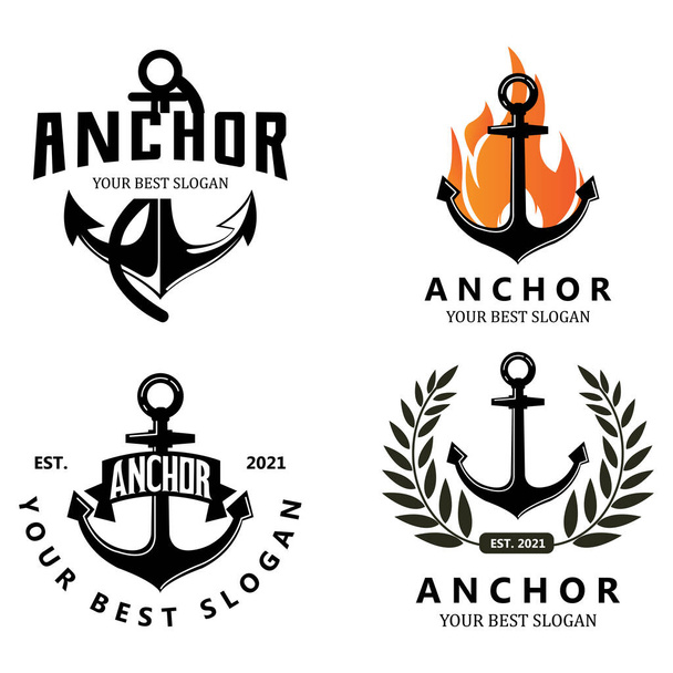 barco ancla logotipo icono vector, puerto, ilustración de diseño retro - Vector, Imagen