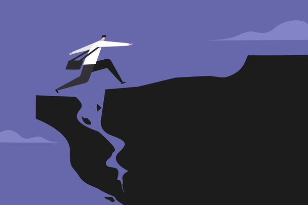 Ilustración conceptual de un hombre de negocios corriendo a través de un acantilado que cae  - Vector, Imagen