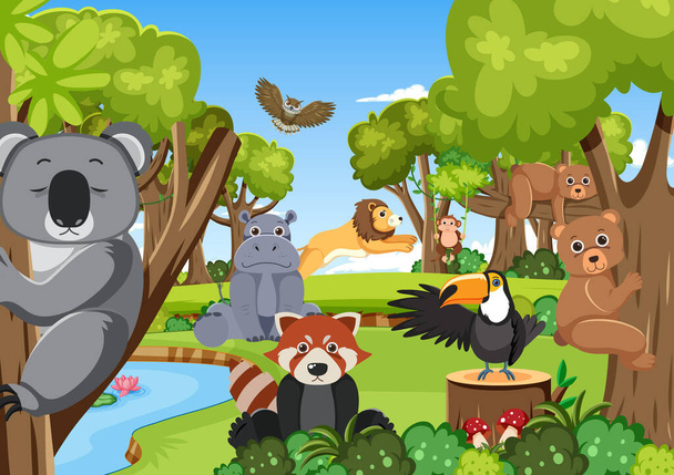 Χαριτωμένα άγρια ζώα στην απεικόνιση του δάσους - Διάνυσμα, εικόνα
