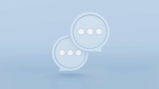 Charla conceptual de Messenger. Dos burbujas hablar o comentar símbolo de signo sobre fondo azul. 3d renderizar. - Foto, imagen