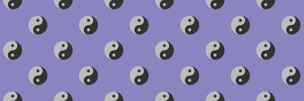pattern. Image of Yin Yang symbol on pastel blue purple backgrounds. Symbol of opposite. Surface overlay pattern. Banner for insertion into site. Horizontal image. - Photo, Image