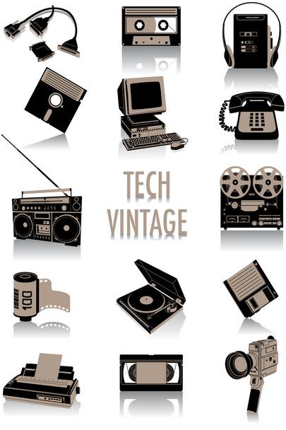 Tech-Vintage-Silhouetten - Vektor, Bild