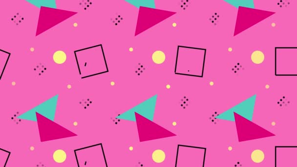 Bucle de triángulos modernos sobre fondo rosa, animación de formas geométricas en estilo moderno, ilustración de movimiento cuadrado de rotación, animación colorida para el diseño gráfico - Imágenes, Vídeo