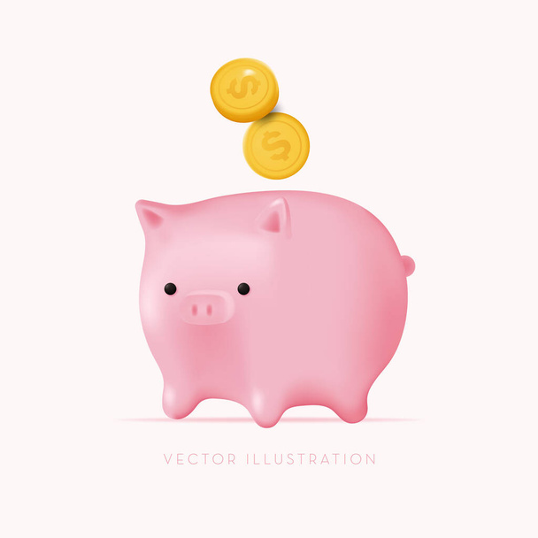 ピンクの貯金箱。利益と成長の象徴。最小限の3Dスタイルでベクトルイラスト - ベクター画像