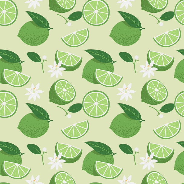Limes zökkenőmentes minta. Nyári gyümölcslé háttér. Vektor illusztráció lapos stílusban - Vektor, kép