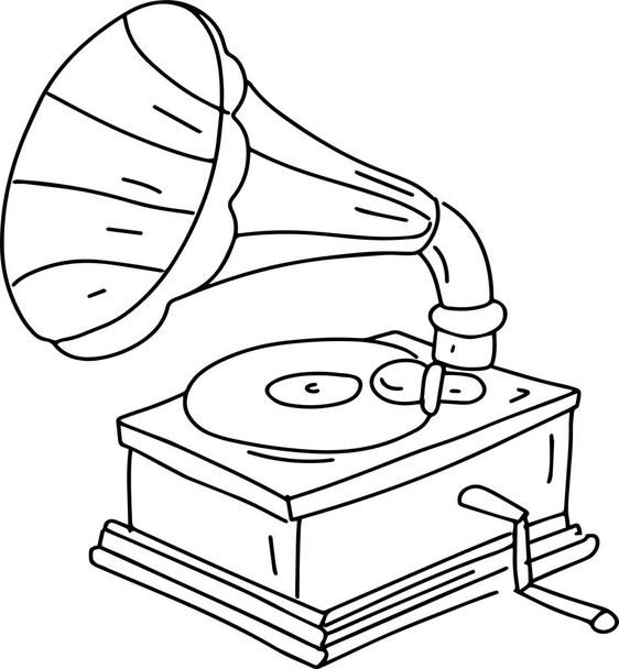 Grammofoon retro vintage oude items grafische illustratie hand getekend doodle schets muziek kleuren  - Vector, afbeelding