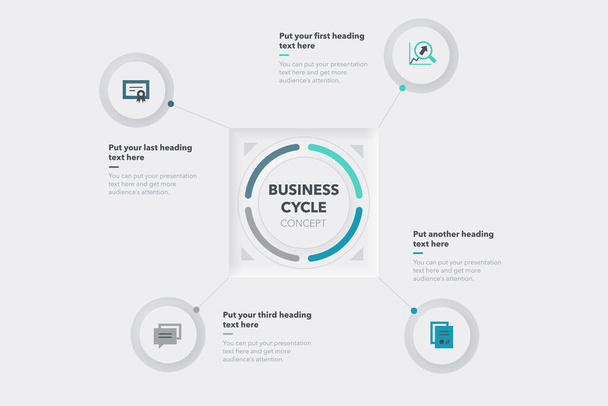 Шаблон бізнес-циклу з чотирма етапами. Проста у використанні для вашого веб-сайту або презентації
. - Вектор, зображення