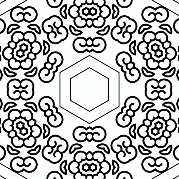 Kompleks Kaleydoskop Mandala. Boyama kitabı için. Beyaz Arkaplanda Siyah Çizgiler. Soyut Geometrik Süsleme - Fotoğraf, Görsel