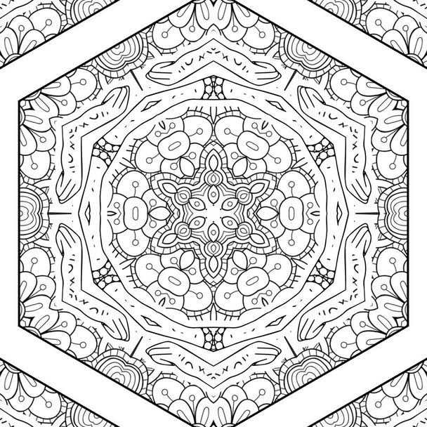 Complex Kaleidoscope Mandala. For Coloring Book. Black Lines on White Background. Abstract Geometric Ornament - Photo, Image