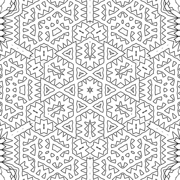 Complex Kaleidoscope Mandala. For Coloring Book. Black Lines on White Background. Abstract Geometric Ornament - Photo, Image