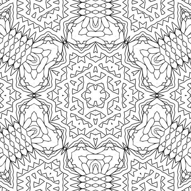 Complex Kaleidoscope Mandala. For Coloring Book. Black Lines on White Background. Abstract Geometric Ornament - Foto, Imagen