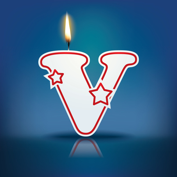 Candle letter V with flame - Vector, Image
