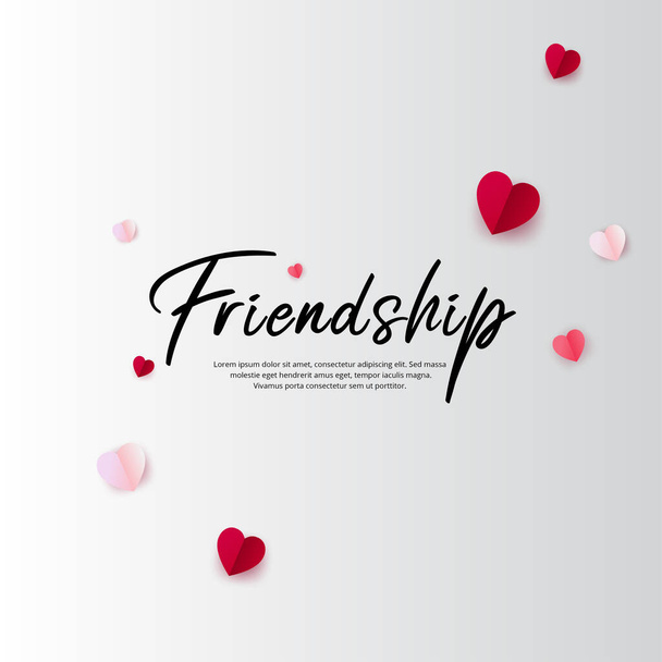Elegant friendship day lettering design with paper hearts vector illustration - Vector, Image