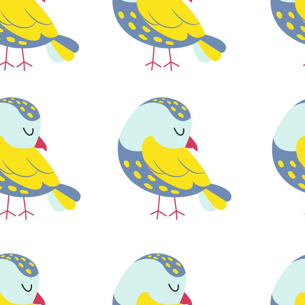 Colorful birds seamless pattern. Exotic birds in different print poses. Vector illustration. - Vetor, Imagem