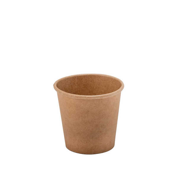 Brown kraft paper coffee-tea cup. Isolated on white background. Ready to use for brand design. Takeaway drink. Takeaway paper coffee cup isolated on white. Mockup template - 写真・画像